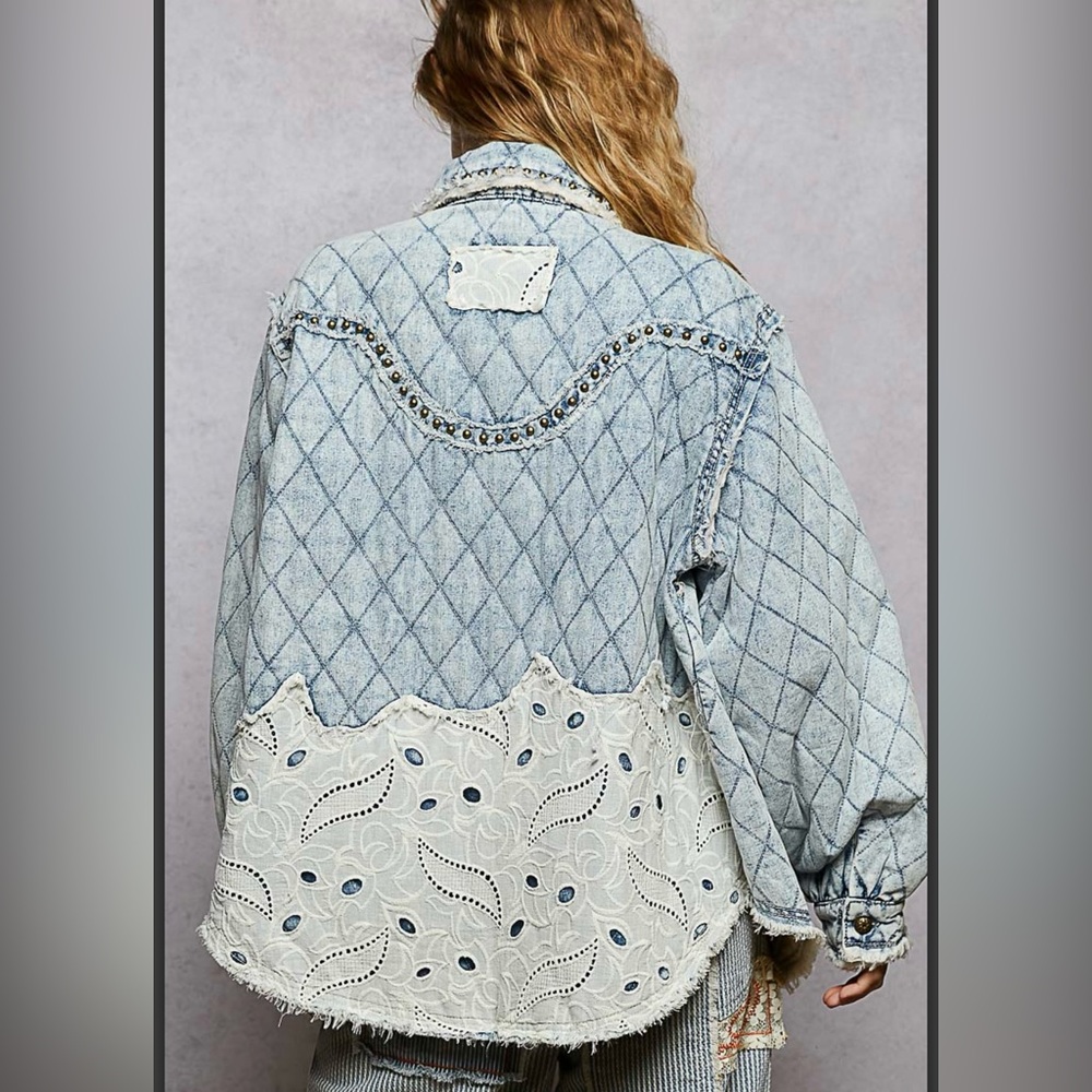 POL XSMALL Studded Quilted Denim Jacket - Picture 4 of 5